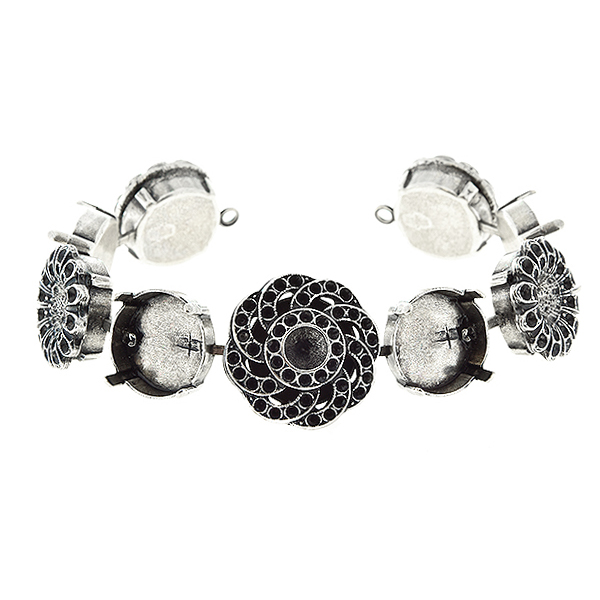 Flower Embedding Elements on 14mm Rivoli Cup Chain Bracelet base