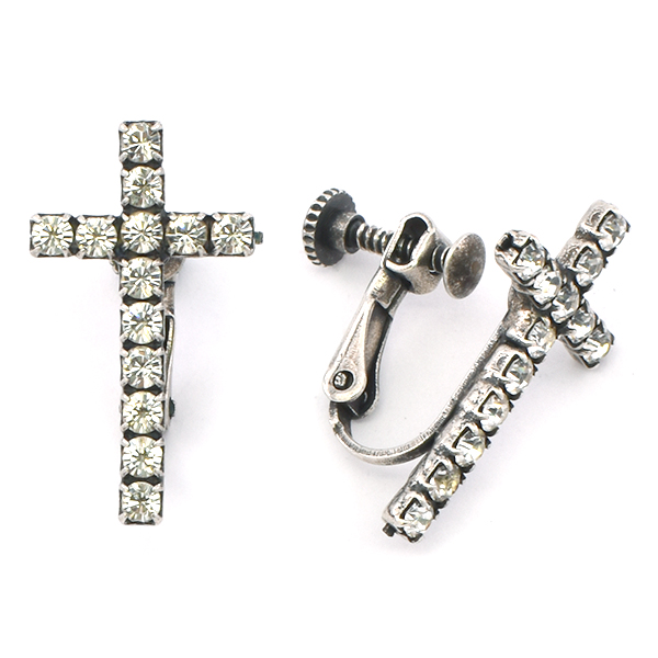 Cross Rhinestones Clip On Screw Back Earring base