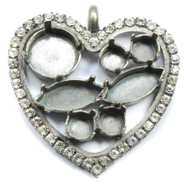 Hollow heart pendant base with small crystals around