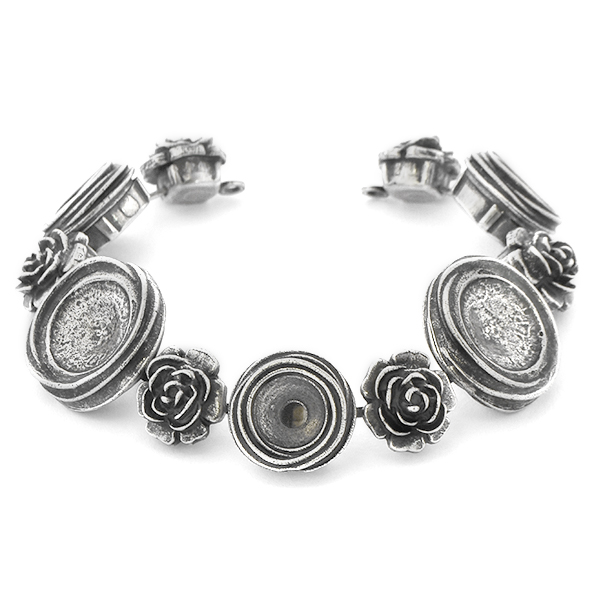 39ss, 12mm Rivoli Wavy settings Bracelet base with Roses - 11 settings