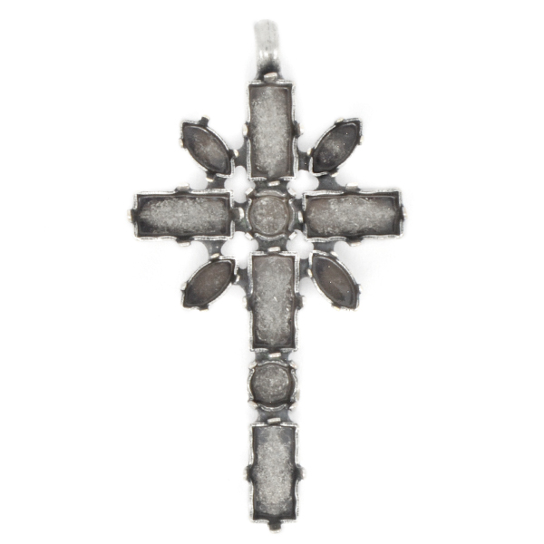 24ss, 8x4mm Navette, 10x5mm Baguette Cross Pendant base with top loop