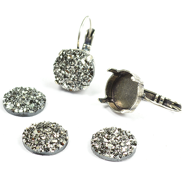 12mm Round Black Druzy like cabochons