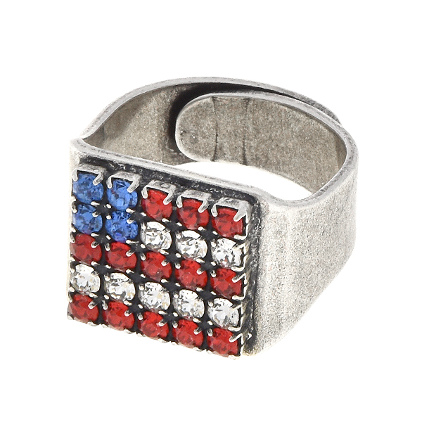 Flag of USA 18pp Rhinestones adjustable signet ring