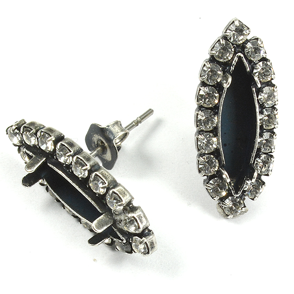 15x4mm Navette Stud Earrings base with Rhinestones