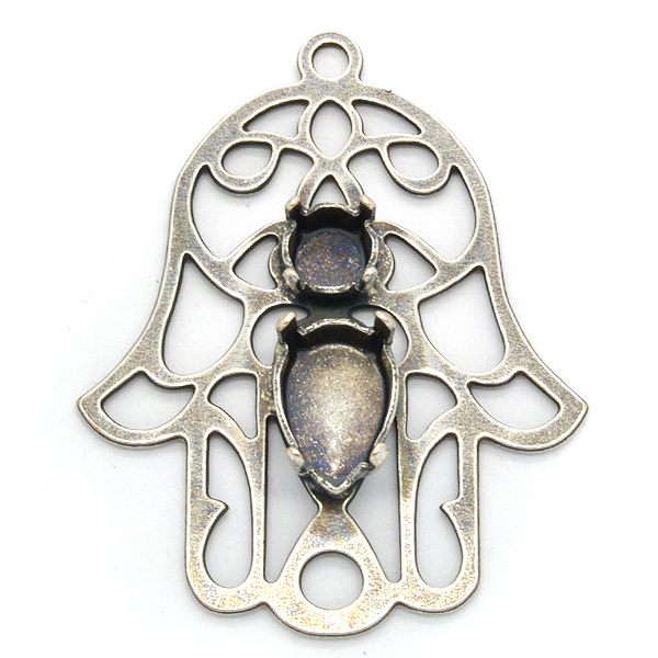 Decorated hollow Hamsa pendant base 