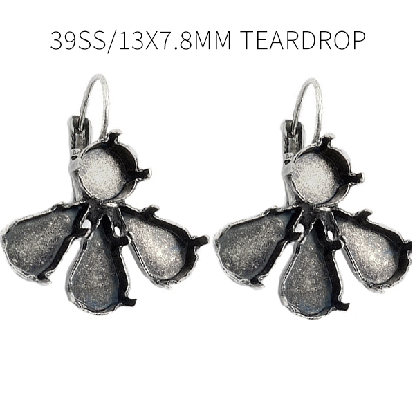 39ss, 13x7.8mm Teardrop settings Lever back earring bases