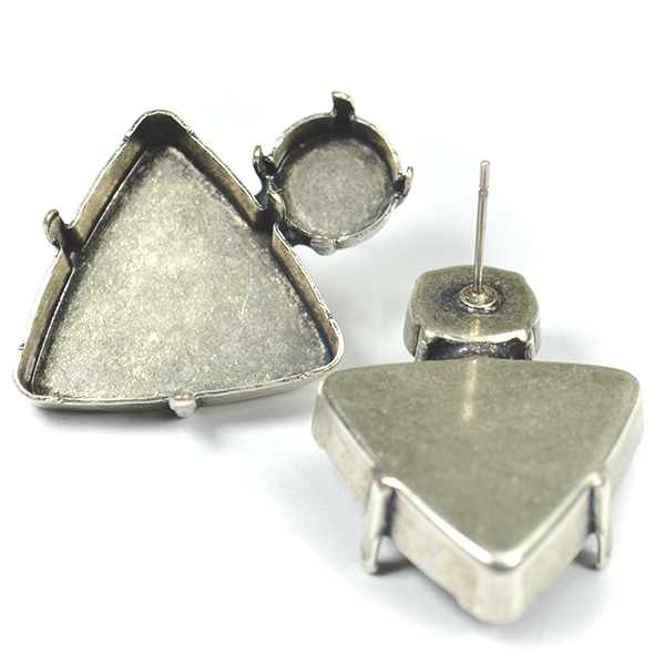 23mm Triangle with 10mm Rivoli stud earring Base 