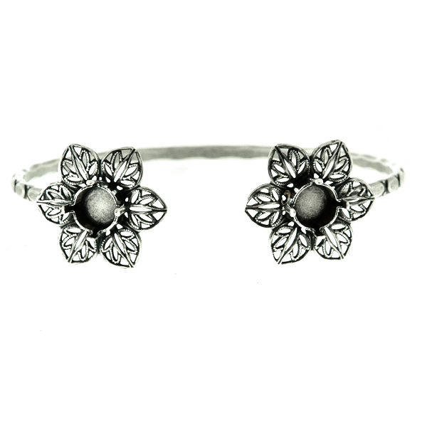 39ss stone settings Metal casting filigree Flower elements on Open Ornamental bangle bracelet base