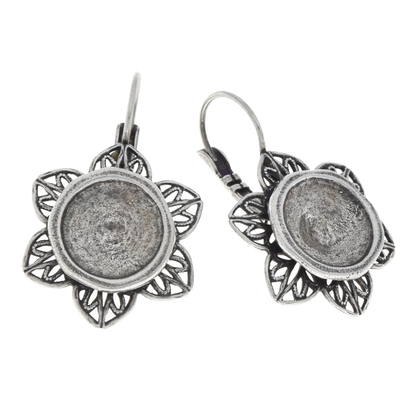 12mm Rivoli metal setting in filigree flower Lever back earrings bases