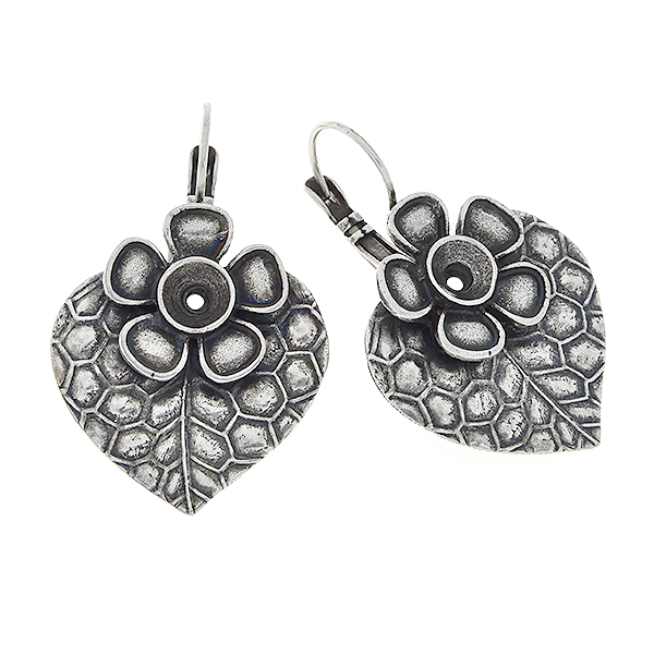 29ss Flower on heart-shaped leaf Lever back earrings bases