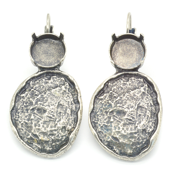 12mm Rivoli Hammered metal Earring settings